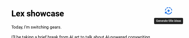 Screenshot of the Lex "Generate title ideas" button