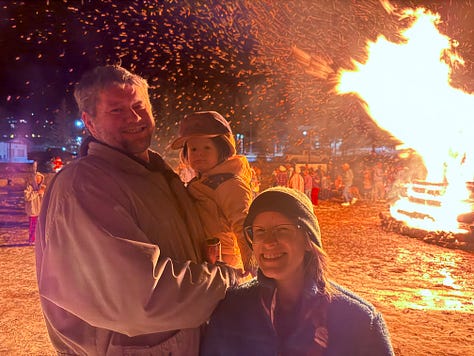 bonfire at the park in the snow