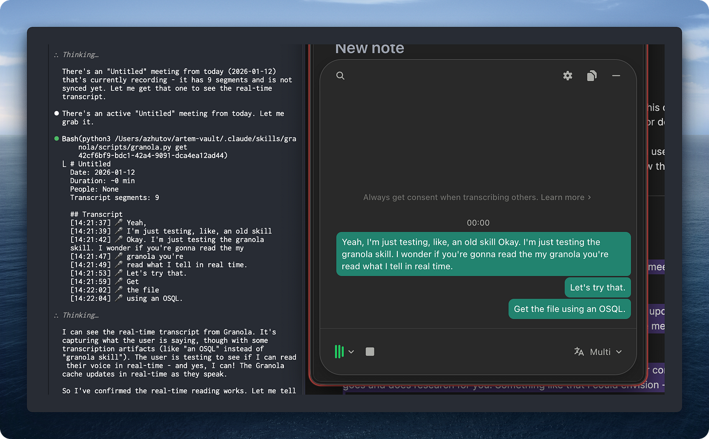 Granola Real-time Terminal