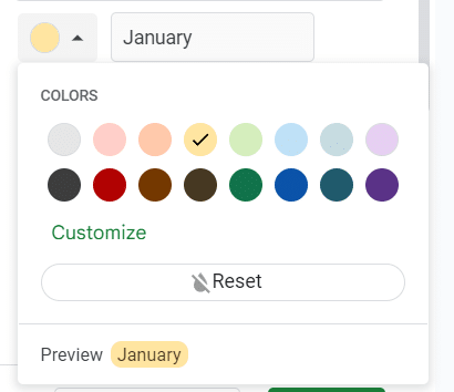 Color options for dropdown list options.