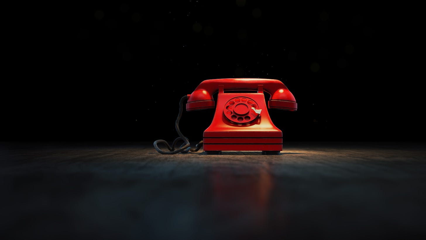 A red rotary phone