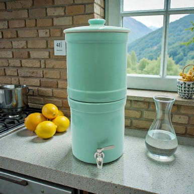 AquaCera Terra2 Handcrafted Mint Green Stoneware Gravity Water Filter System With (2) CeraMetix Filters