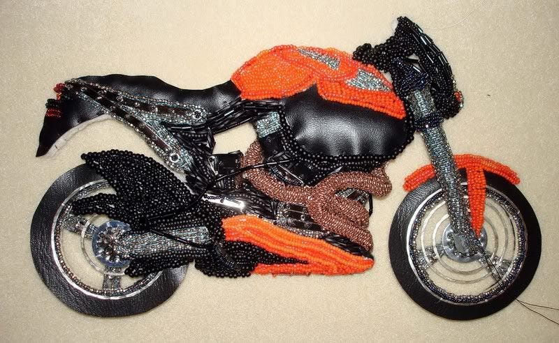 beaded Buell X-1 Lightning exhaust motorcycle bead embroidery blog pop art beaded Buell X-1 Lightning exhaust motorcycle bead embroidery blog pop art