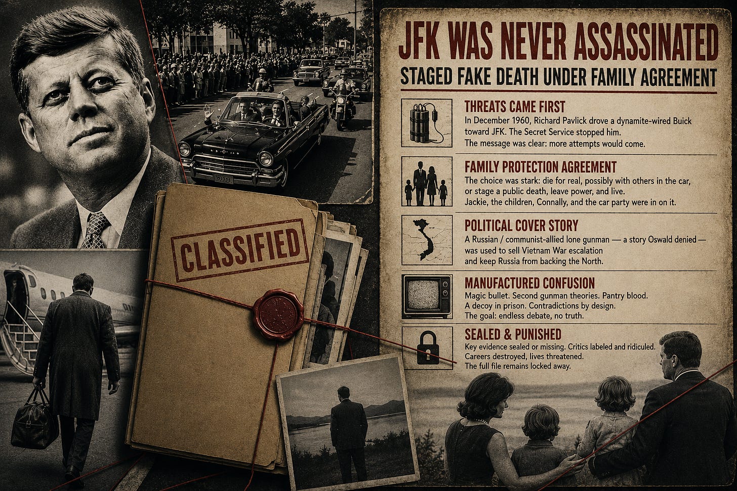 JFK was never assassinated — staged fake death under family agreement