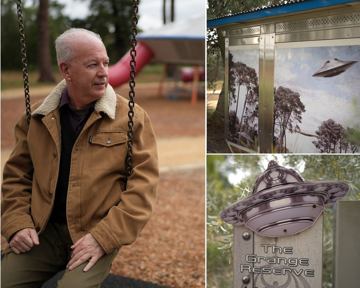 Researcher Shane Ryan at the Flying Saucer playground near Westall Secondary College. (Australian Story: Tom Hancock)