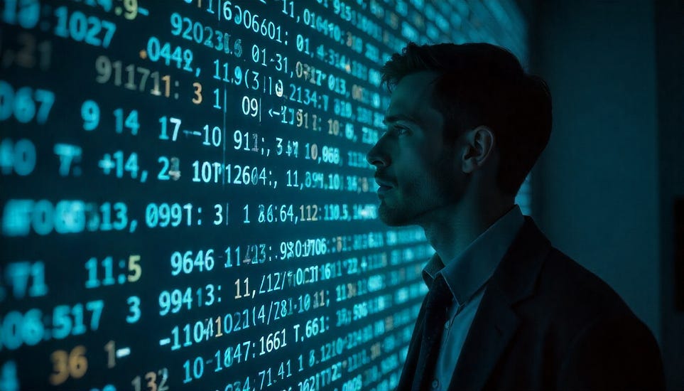 An AI-generated image inspired by the movie A Beautiful Mind, a man noticing a pattern on a screen. An AI-generated image inspired by the movie A Beautiful Mind, a man noticing a pattern on a screen.