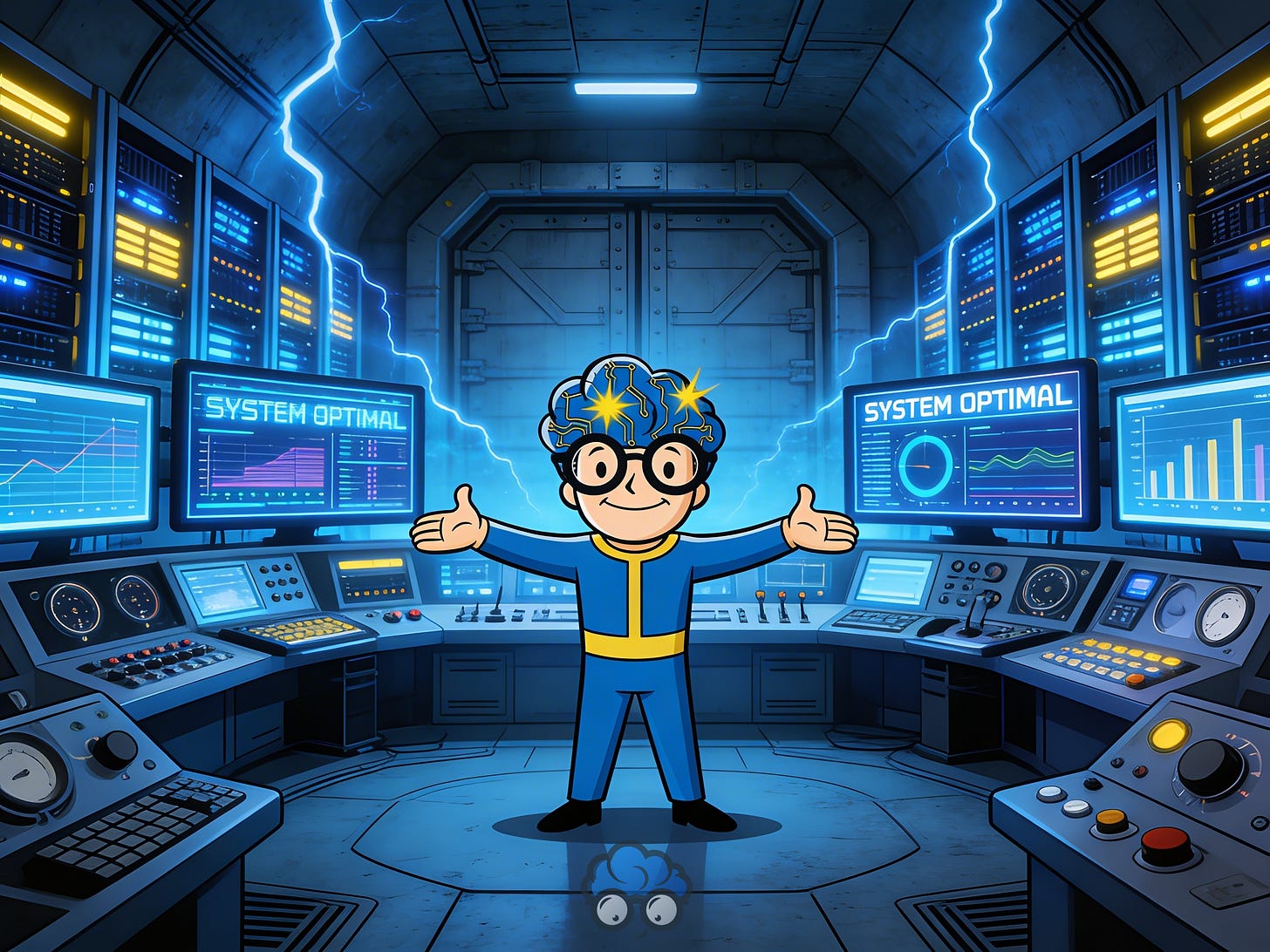 Illustration rétro-cartoon de la mascotte GMIND-BOY à l'intérieur d'un centre de contrôle technologique souterrain (style Bunker). Le personnage est entouré de baies de serveurs et d'écrans affichant des données, symbolisant l'accès exclusif aux protocoles de performance premium. Illustration rétro-cartoon de la mascotte GMIND-BOY à l'intérieur d'un centre de contrôle technologique souterrain (style Bunker). Le personnage est entouré de baies de serveurs et d'écrans affichant des données, symbolisant l'accès exclusif aux protocoles de performance premium.
