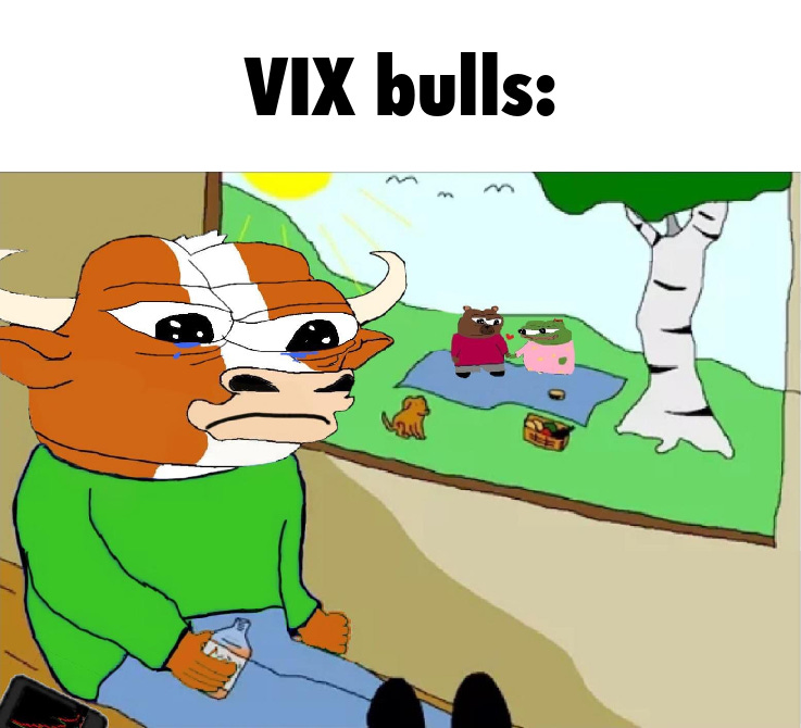 Chicago Board Options Exchange ( CBOE ) Volatility Index ( VIX ) bulls crying meme. Chicago Board Options Exchange ( CBOE ) Volatility Index ( VIX ) bulls crying meme.
