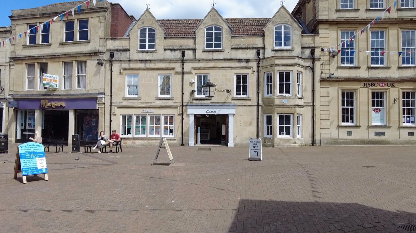 The former George Hotel Trowbridge now Clarks Shoe shop