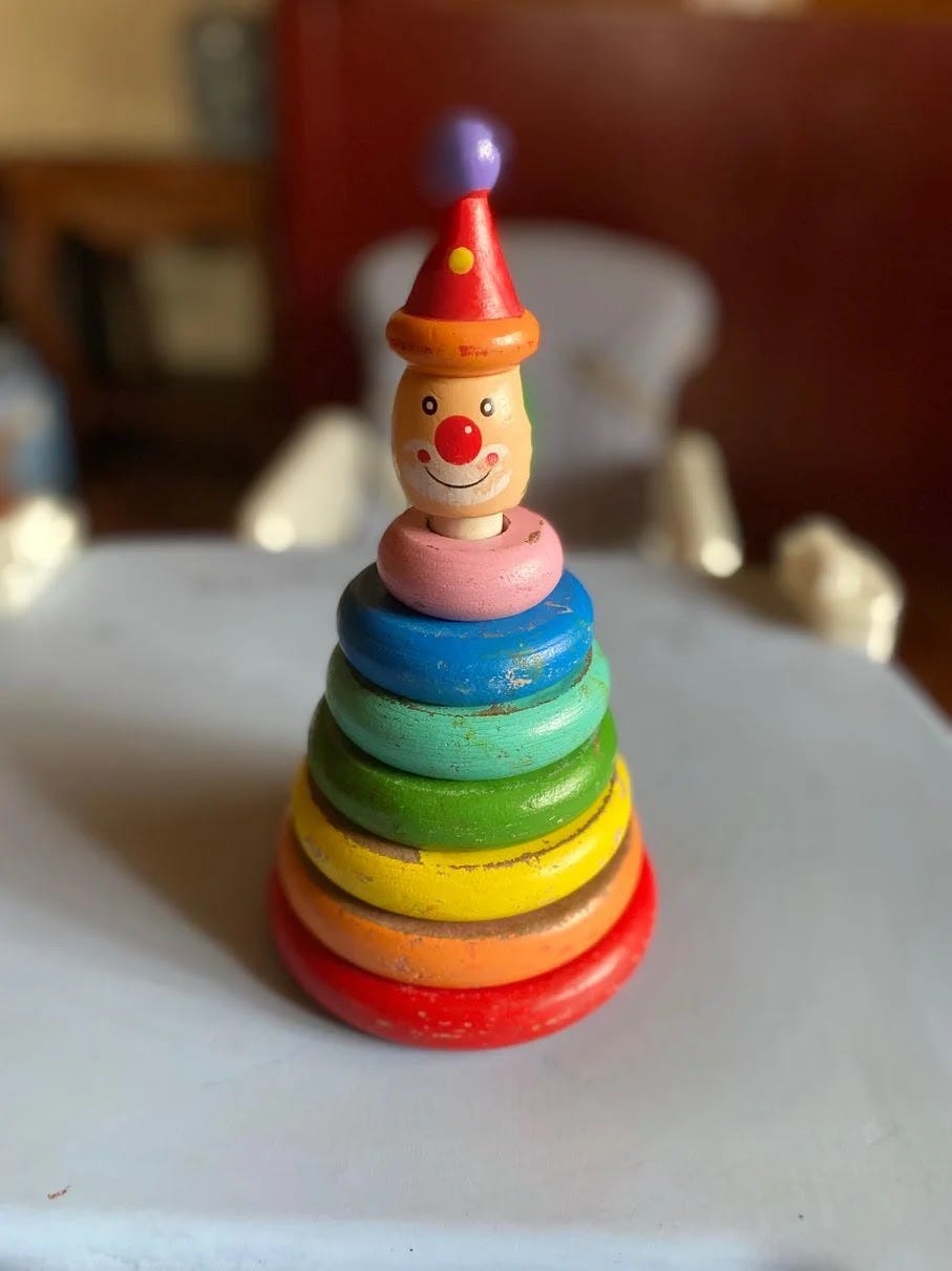 Wooden stack toy to help children with GDD improve their focus