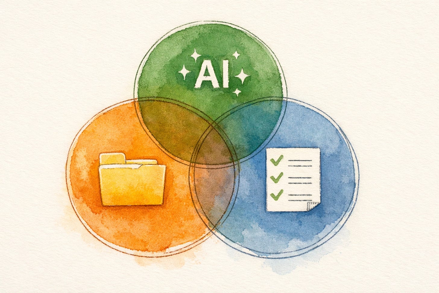 Venn diagram showing the intersection of file management AI capabilities and task automation in Claude agent stack