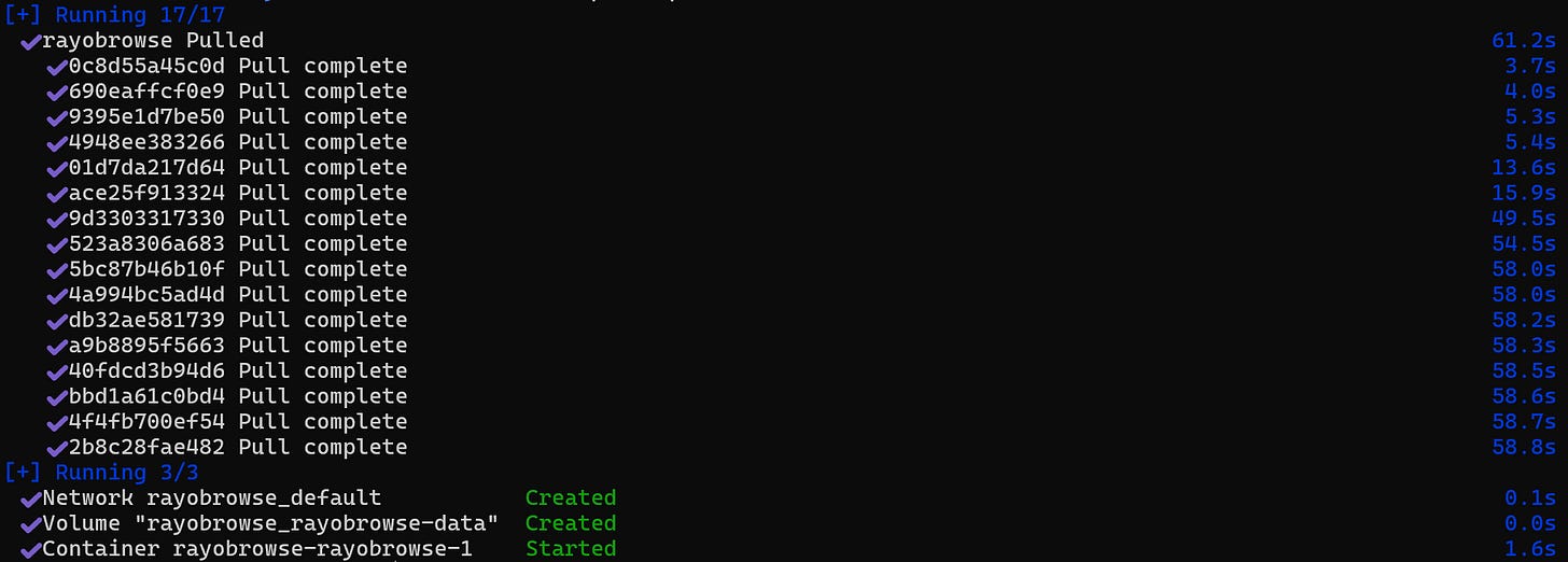 The output of the “docker compose up -d” command The output of the “docker compose up -d” command