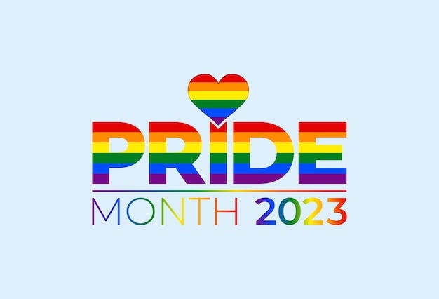 Pride month 2023 with a rainbow love sign. lgbt color logo.