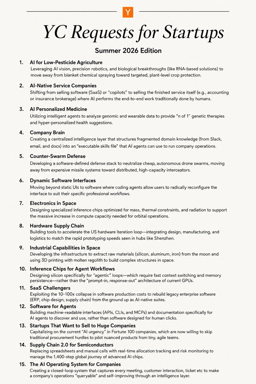 YC Requests for Startups – Visual