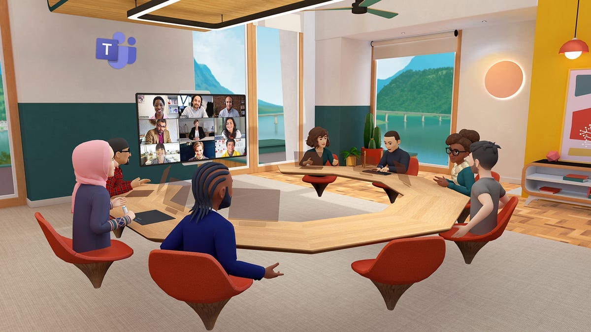 A hybrid meeting held in Horizon Worlds and Teams