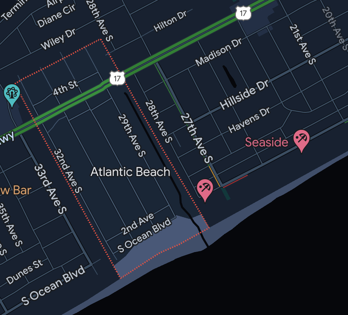 Google Maps image of Atlantic Beach, South Carolina