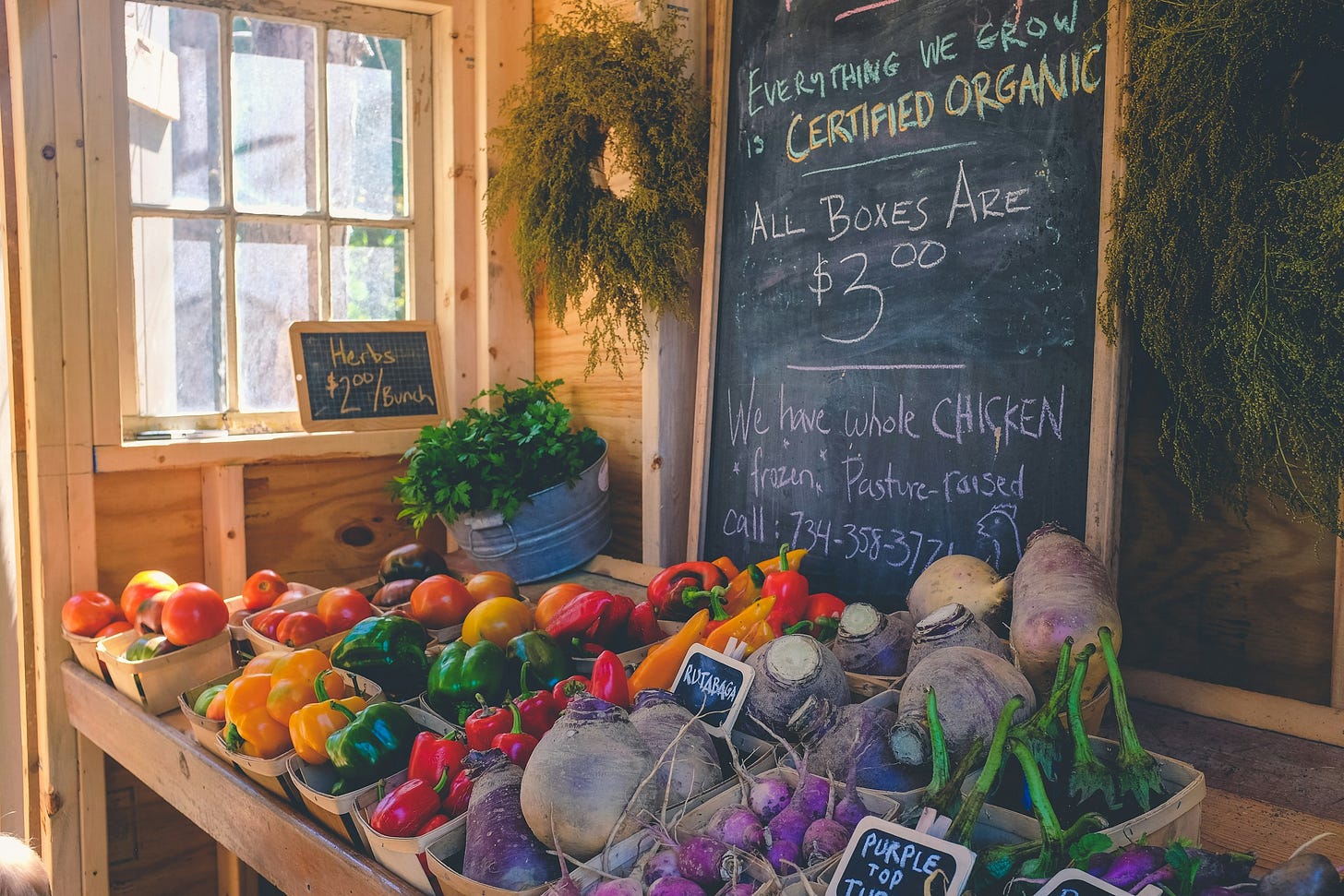 A vegetable stall at a farmers market