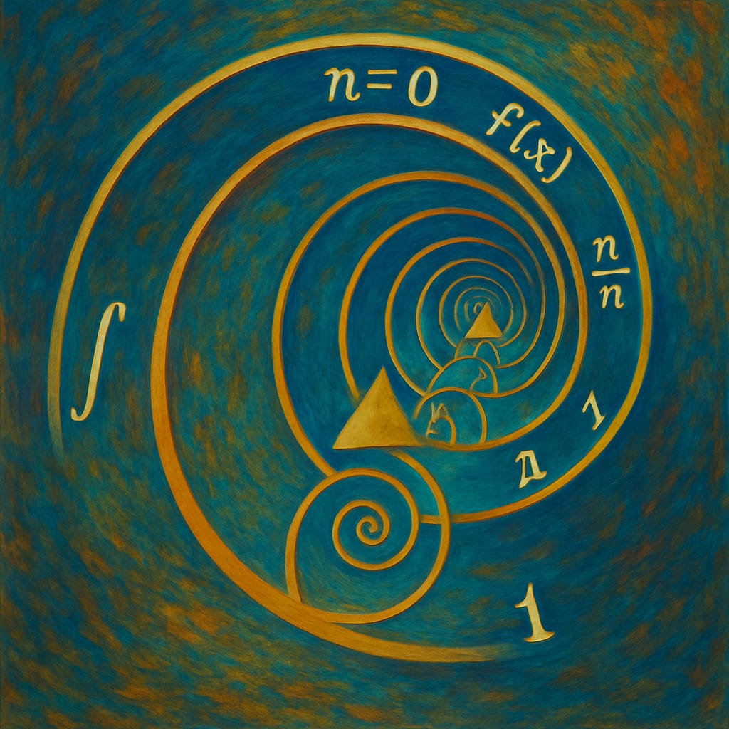 Abstract mathematical spiral illustrating recursion, iteration, convergence, and feedback loops used in systems theory and cognitive science. Abstract mathematical spiral illustrating recursion, iteration, convergence, and feedback loops used in systems theory and cognitive science.