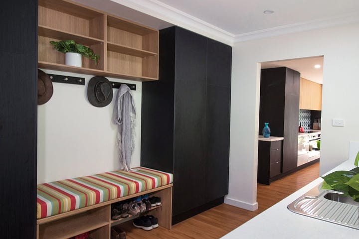 large open plan family kitchen and mudroom in Crafers, Adelaide, designed by Plush Design Interiors and Penelope Herbert