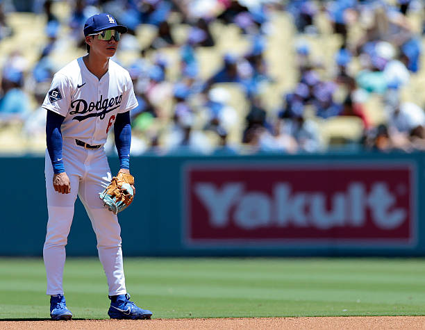 Hyeseong Kim of the Los Angeles Dodgers on field against the Minnesota Twins in the first inning at Dodger Stadium on July 23, 2025 in Los Angeles,... Hyeseong Kim of the Los Angeles Dodgers on field against the Minnesota Twins in the first inning at Dodger Stadium on July 23, 2025 in Los Angeles,...