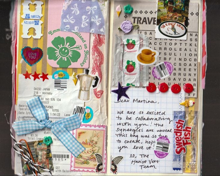 This contains: Smash journaling ig @martinamartian
Journal spread crafty girl craft scrapbook diary bullet journal bujo notebook coquette bow junk journaling