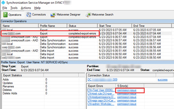 Immagine di Entra Connect con errori di permission-issue Immagine di Entra Connect con errori di permission-issue