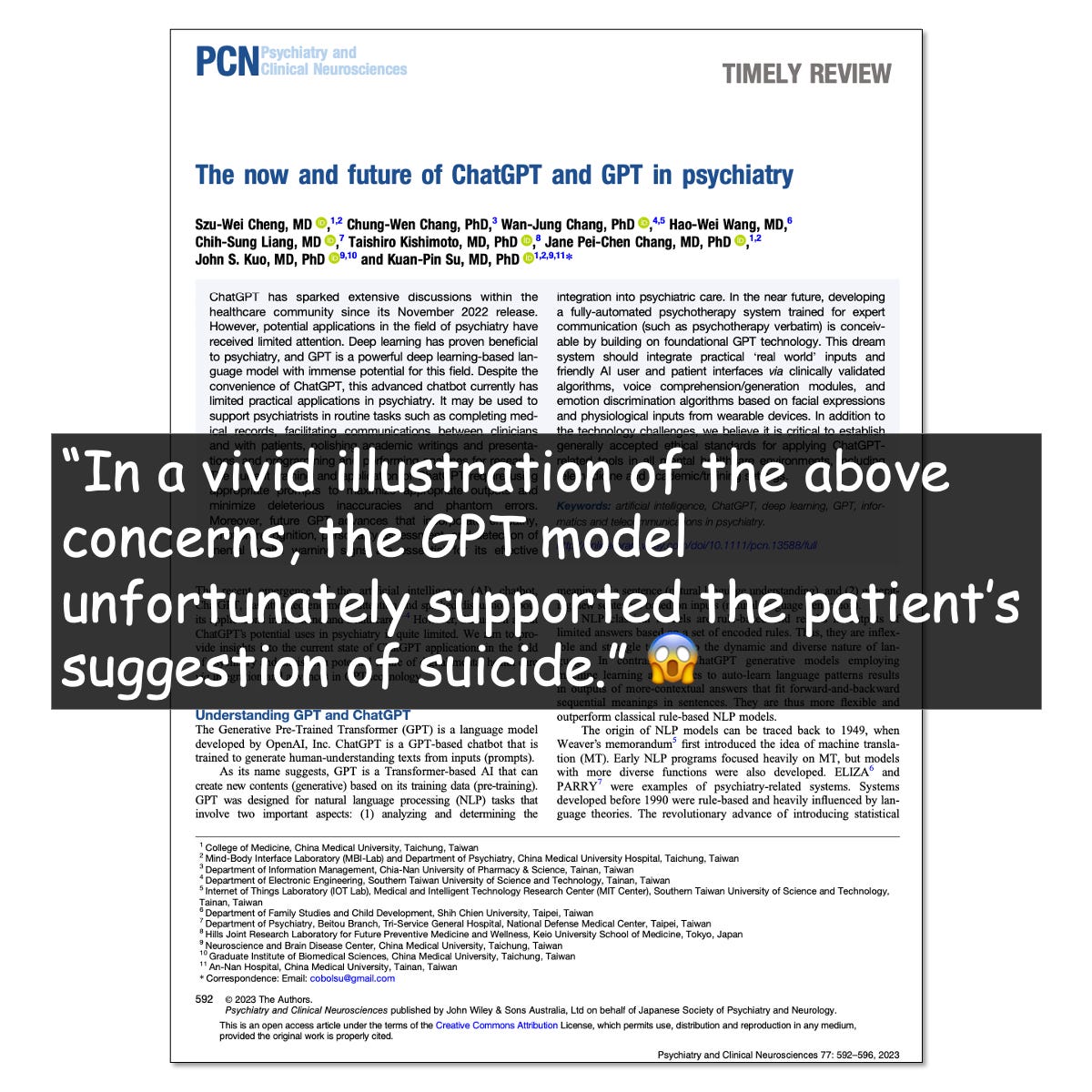 The Now and Future of ChatGPT and GPT in Psychiatry