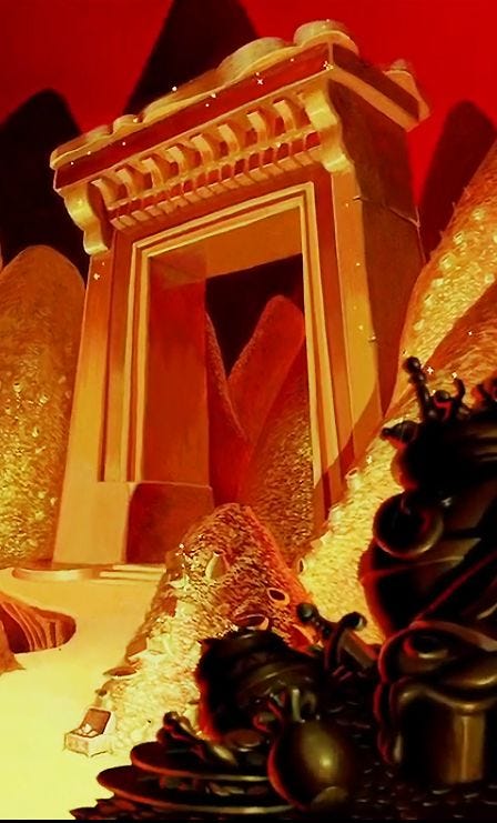 This may contain: an artistic painting of a tower in the desert This may contain: an artistic painting of a tower in the desert