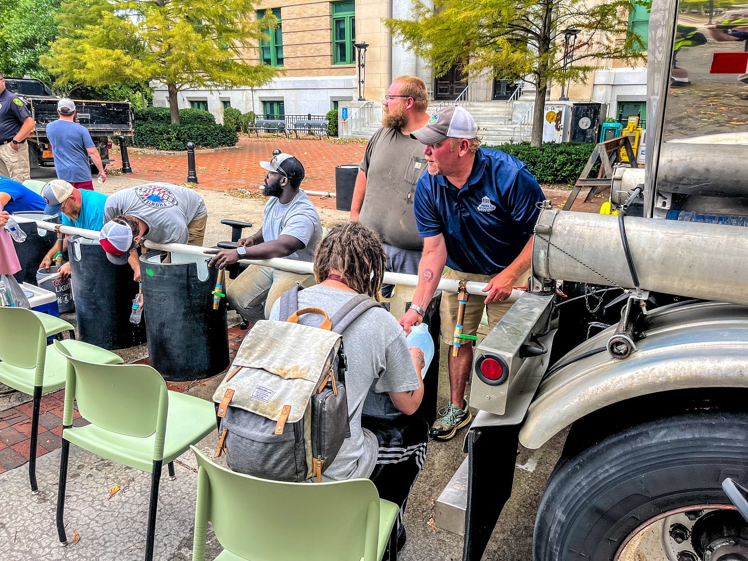 Bulk water distribution site in downtown Asheville. Bulk water distribution site in downtown Asheville.