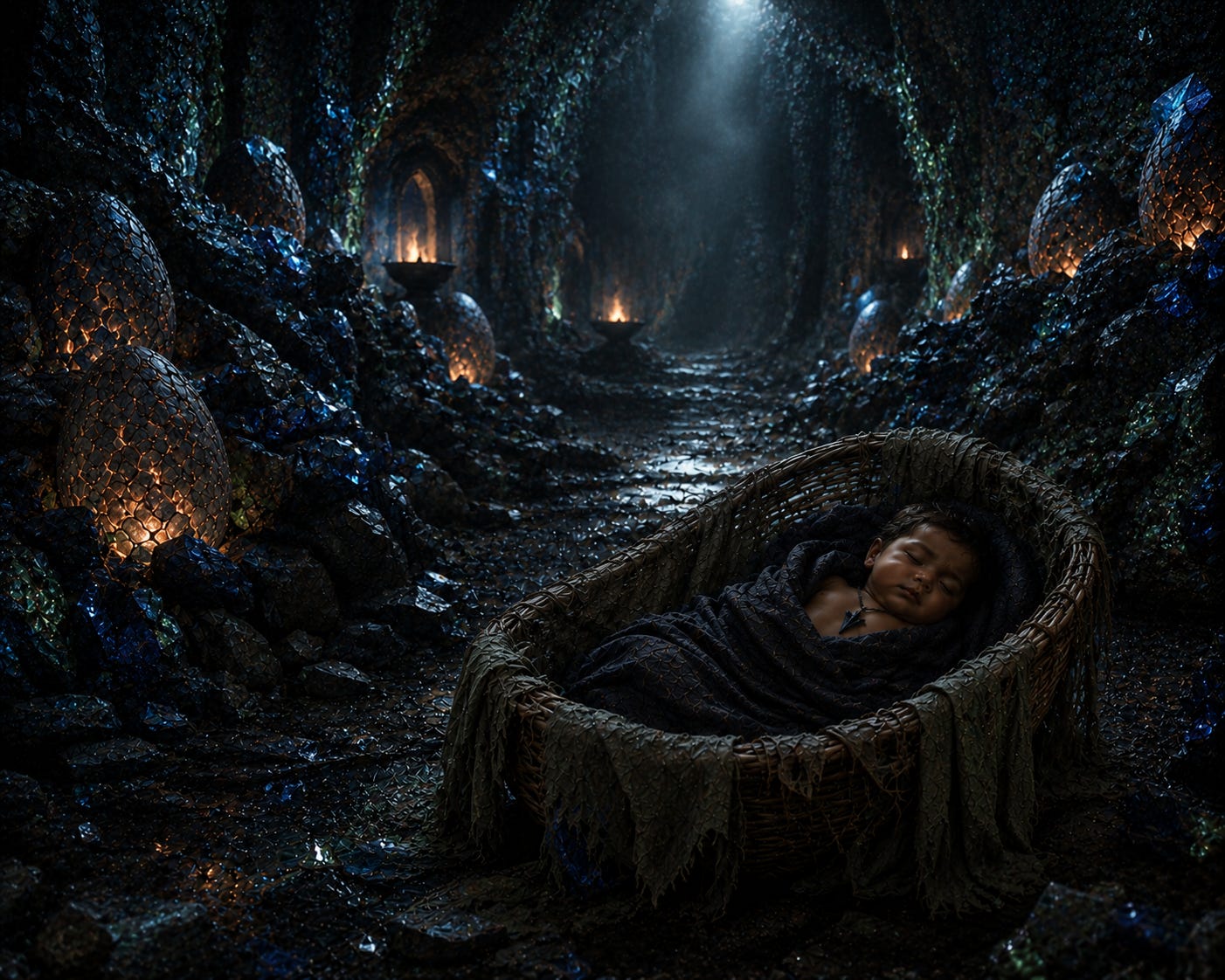 Image of baby Brynn in the dragon hatchery