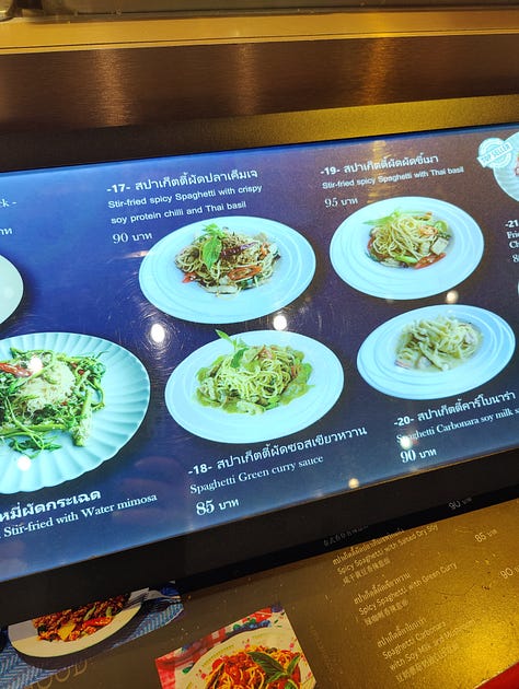 dishes at Talalak's vegan mall stalls