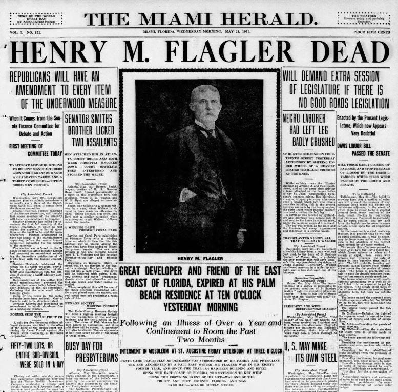 Front page of the Miami Herald on May 21, 1913.