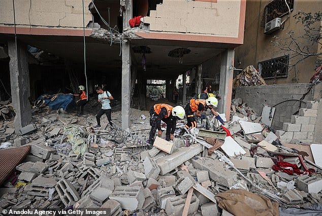 Search and rescue team continue their effort at the damaged buildings after Israeli airstrikes launched in Gaza City yesterday Search and rescue team continue their effort at the damaged buildings after Israeli airstrikes launched in Gaza City yesterday