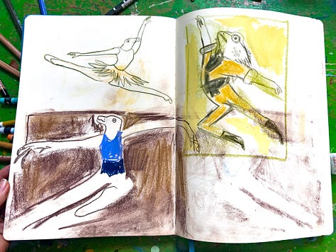 dragons dancing illlustrated in a sketchbook by beth spencer