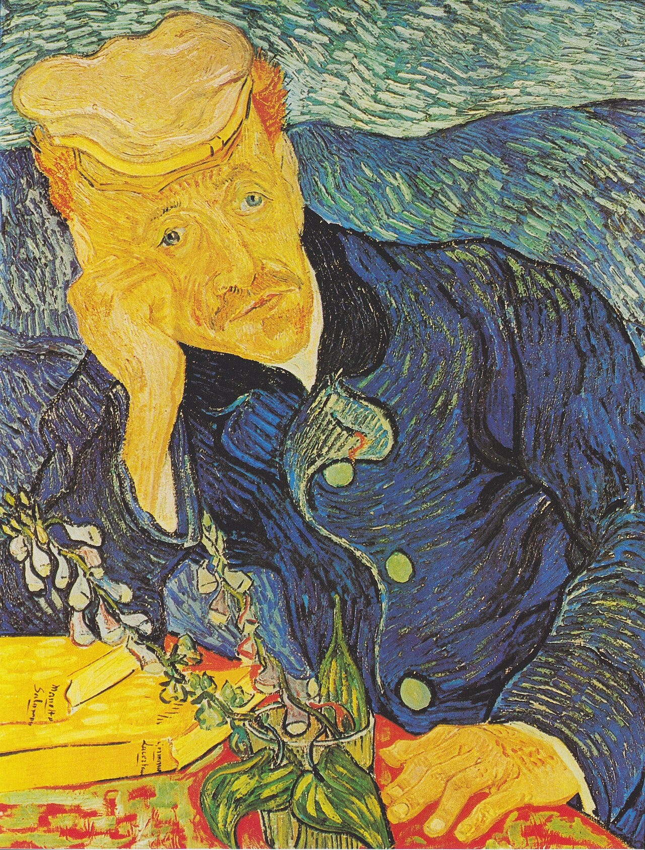 A melancholy doctor resting his head on his hand A melancholy doctor resting his head on his hand