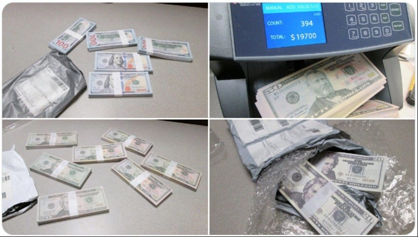 US Federal Agents recently intercepted 10 shipments of counterfeit US cash from China totalling more than six figures. US Federal Agents recently intercepted 10 shipments of counterfeit US cash from China totalling more than six figures.