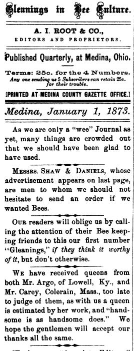 Clipping from 1873 Gleanings in Bee Culture Clipping from 1873 Gleanings in Bee Culture