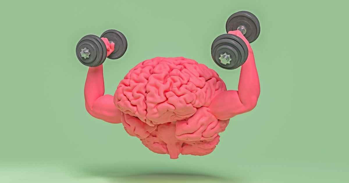 brain with muscular arms and dumbbells in hands brain with muscular arms and dumbbells in hands
