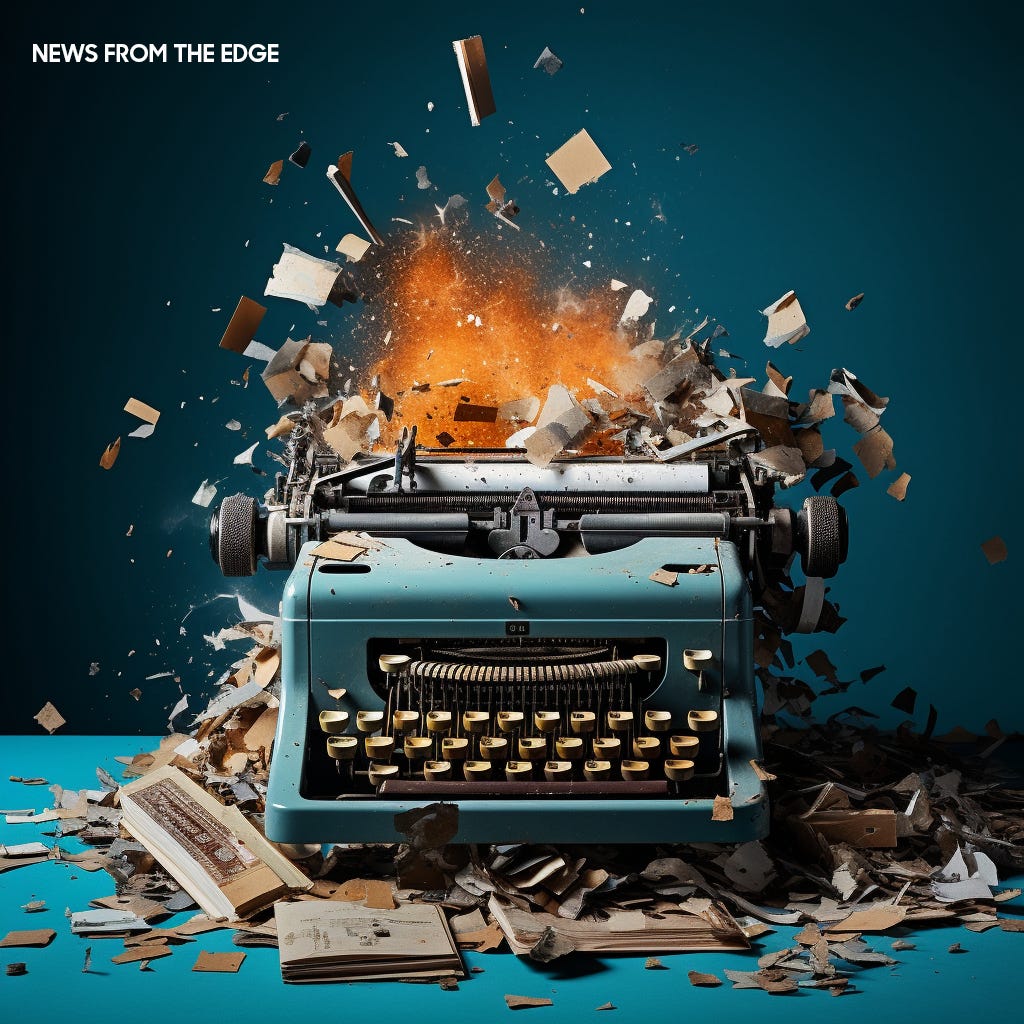 retro typewriter exploding