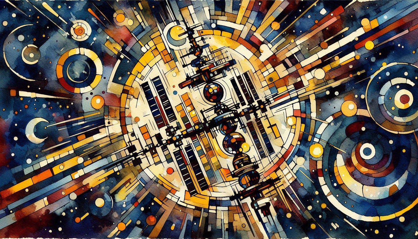 AI generated image after Kadinsky of the International Space station in orbit