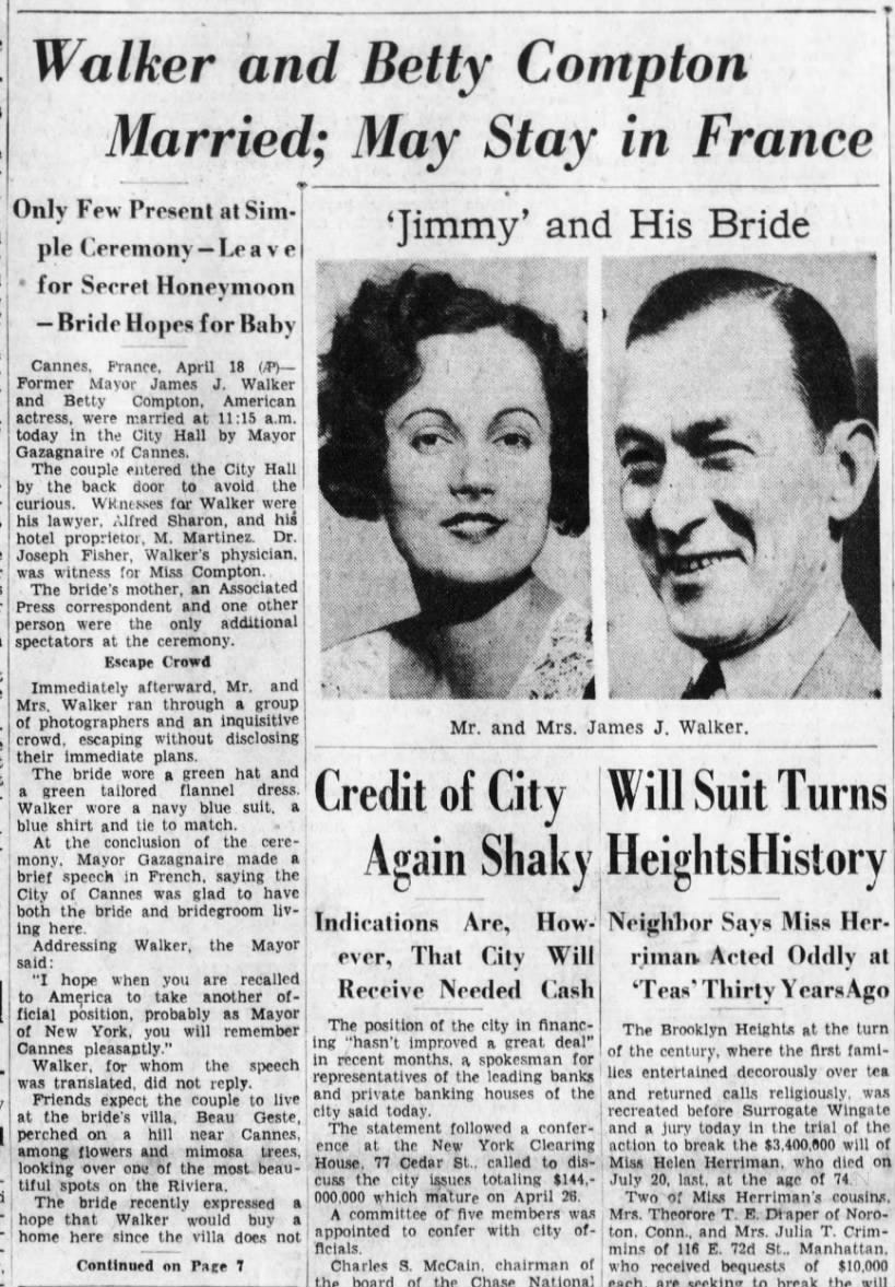 COMPTON Betty m Walker, Mayor of NY Daily Eagle 18 Apr 1933 -  Newspapers.com™