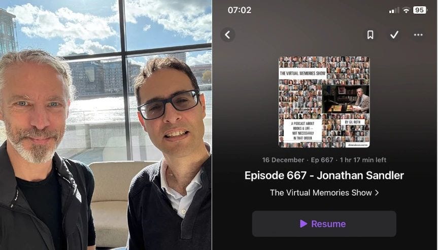 Gil Roth and I – just after we appeared on The Virtual Memories Show in November 2025 (Episode 667 aired in December 2025).