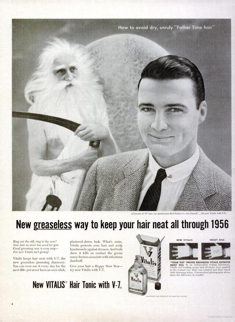 Vitalis Hair Tonic, 1956 - Father Time