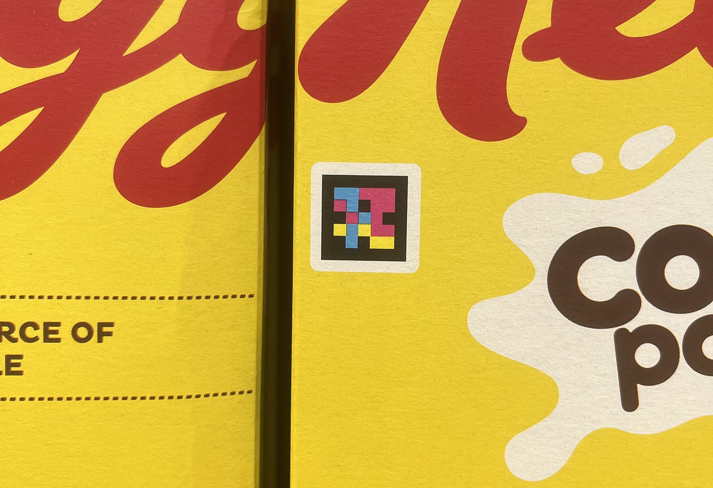 Photo of a Navilens tag on a box of Coco Pops. Photo of a Navilens tag on a box of Coco Pops.