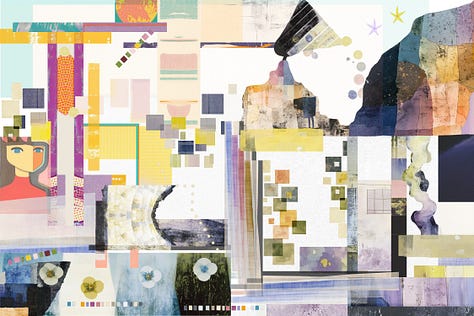 A selection of six digital collage artworks