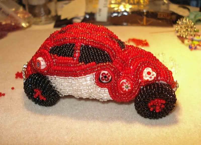 beaded love Luv VW Bug Beetle red milliefiori bead embroidery beaded beadwork car etsy Valentine's Day beaded love Luv VW Bug Beetle red milliefiori bead embroidery beaded beadwork car etsy Valentine's Day
