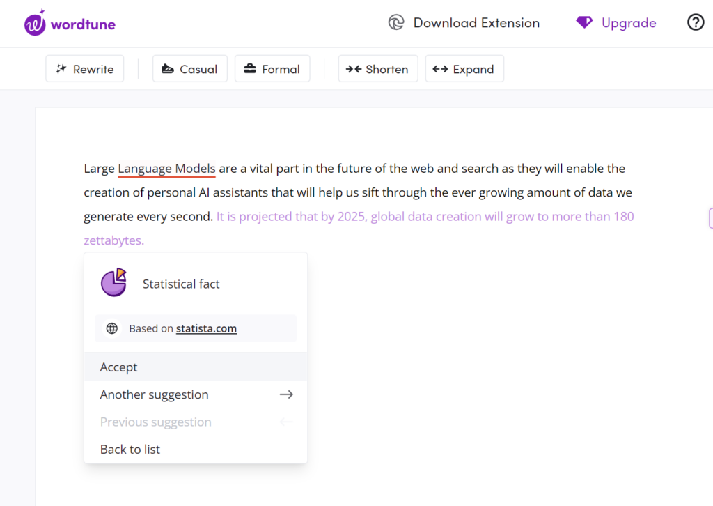 Spices gives you a number of options where you query the Large Language Model for additional text including live statistics 