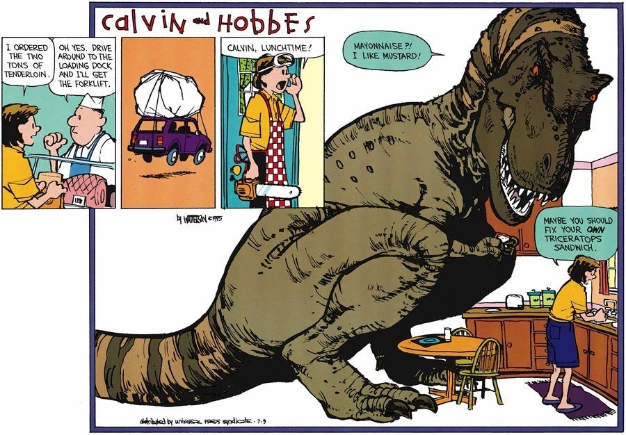 I remember growing with Calvin and Hobbes, and Bill Watterson's  illustrations of dinosaurs always hold a place in my heart. : r/Dinosaurs