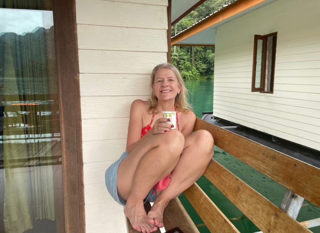 Mom relaxing at the lake in Koh Sok