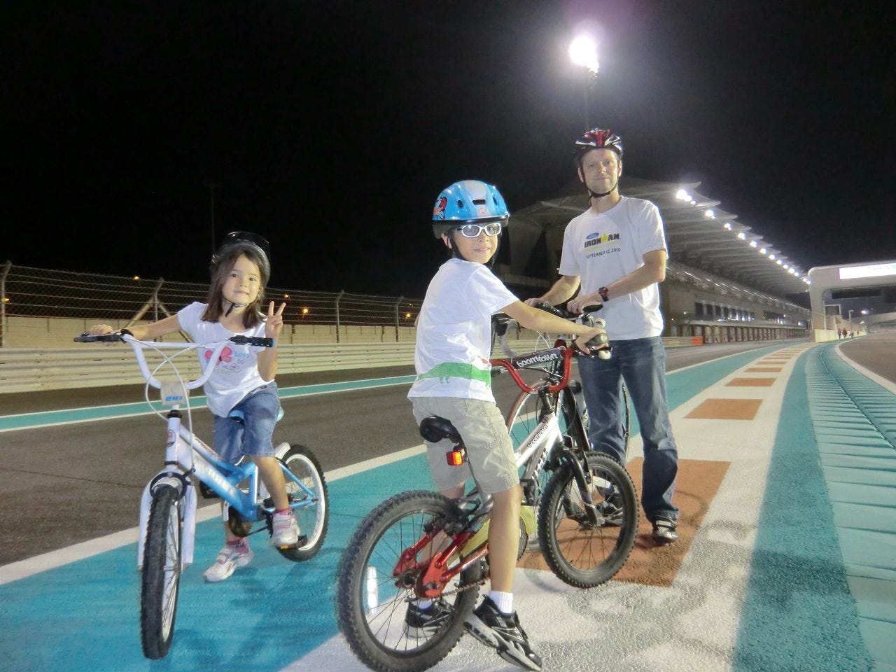 Bicycle riding on the Yas Marina Formula 1 racetrack.